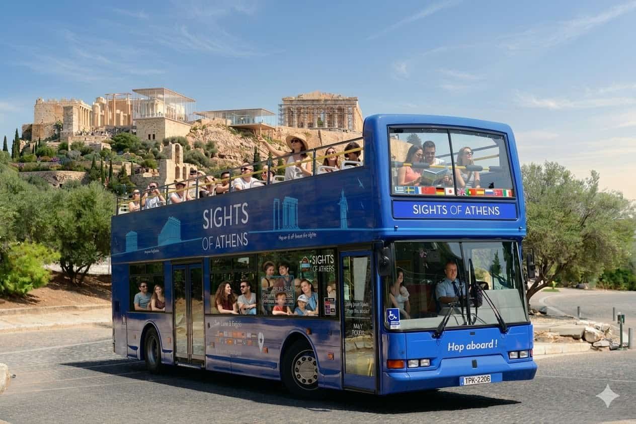 Bus touristique bleu Athènes