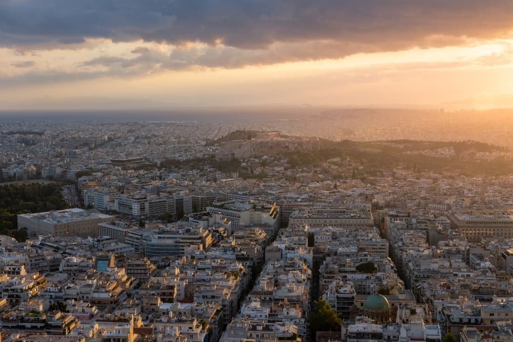 Paysage urbain au coucher du soleil Athènes